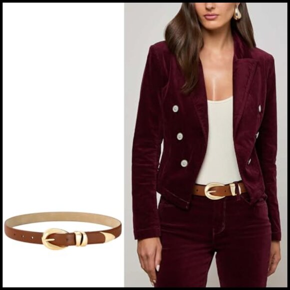 Faux Leather Belt with Gold Buckle Adjustable for Jeans Dresses main image 4